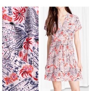 & Other Stories Blue and Red V-Neck Sundress